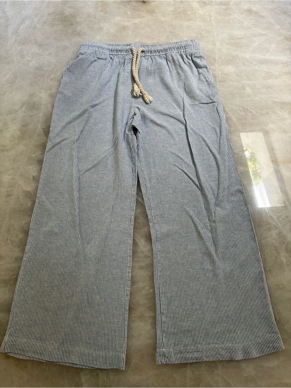 House of Harlow 1960 Linen Blend Blue Pinstriped Wide Leg Pants - Size L